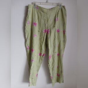 PA Company Boston Linen Green Floral Ankle Pants Large